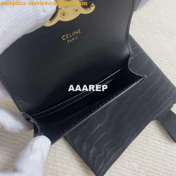 Replica Celine 10I583 Card Holder With Flap Triomphe In Shiny Calfskin Black 9