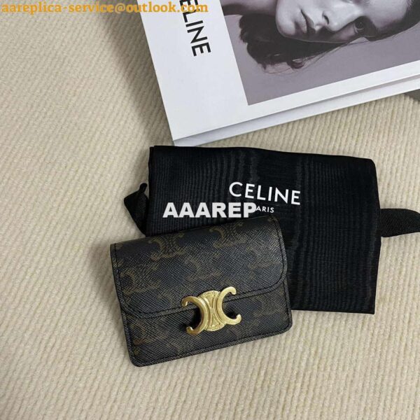 Replica Celine 10I583 Card Holder With Flap Triomphe In Triomphe Canvas Tan 5