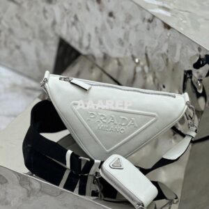 Replica Prada Triangle leather shoulder bag 1BH190 White 2