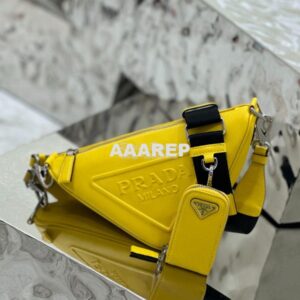 Replica Prada Triangle leather shoulder bag 1BH190 Yellow