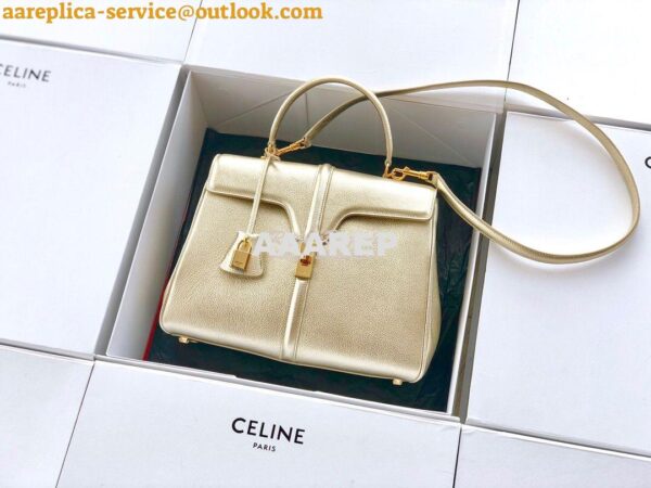 Replica Celine 16 Bag In Grained Calfskin 187373 2 Sizes Metallic Gold 5