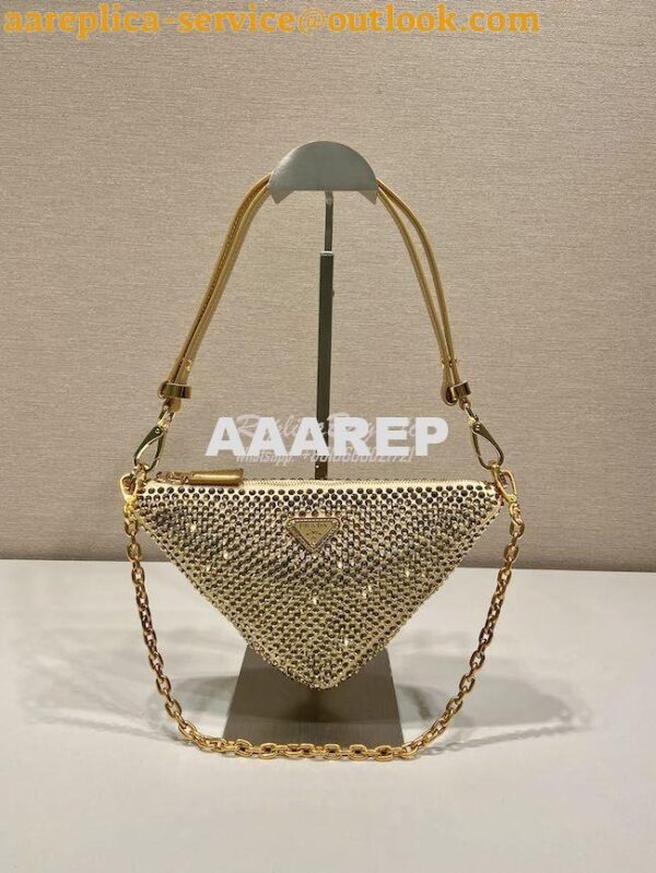 Replica Prada Triangle Satin Mini-bag With Crystals 1BC190 Gold 3