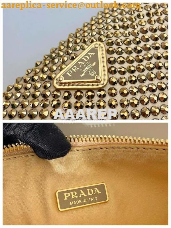 Replica Prada Triangle Satin Mini-bag With Crystals 1BC190 Gold 8