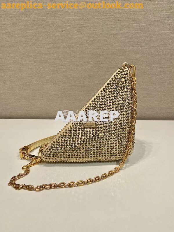 Replica Prada Triangle Satin Mini-bag With Crystals 1BC190 Gold 10