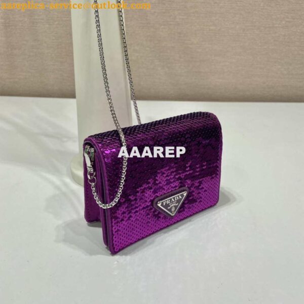 Replica Prada sequins-studded card holder with shoulder strap 1MR024 Purple 3