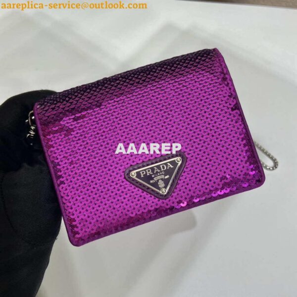 Replica Prada sequins-studded card holder with shoulder strap 1MR024 Purple 4