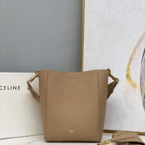 Replica Celine 178303 Sangle Small Bucket Bag in Soft Grained Calfskin Apricot