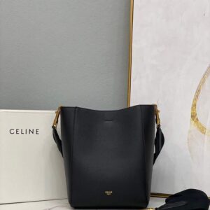 Replica Celine 178303 Sangle Small Bucket Bag in Soft Grained Calfskin Black