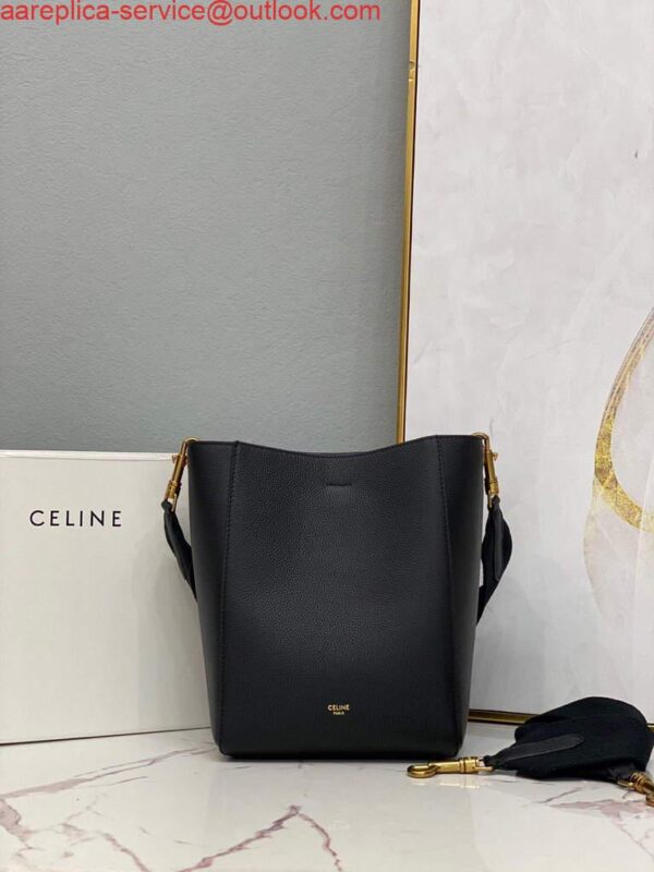 Replica Celine 178303 Sangle Small Bucket Bag in Soft Grained Calfskin Black 3