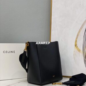 Replica Celine 178303 Sangle Small Bucket Bag in Soft Grained Calfskin Black 2