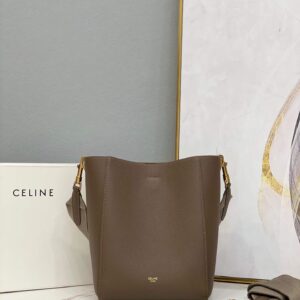 Replica Celine 178303 Sangle Small Bucket Bag in Soft Grained Calfskin Brown