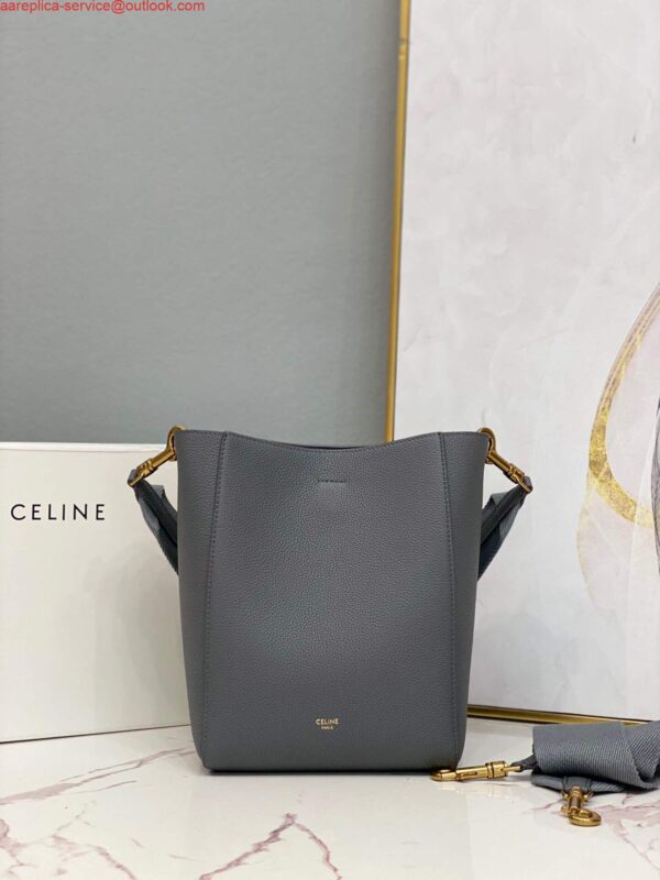 Replica Celine 178303 Sangle Small Bucket Bag in Soft Grained Calfskin Gray