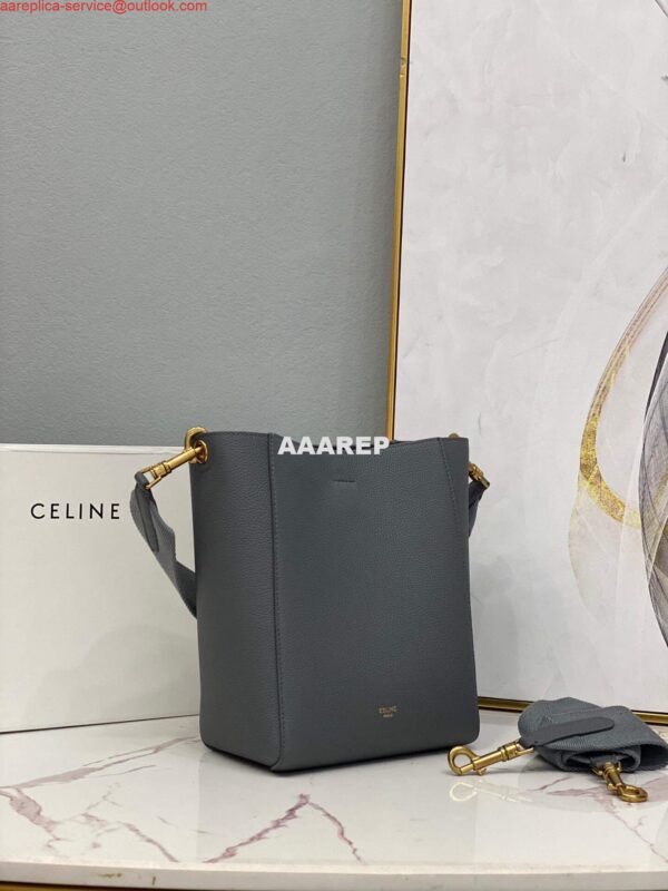 Replica Celine 178303 Sangle Small Bucket Bag in Soft Grained Calfskin Gray 2