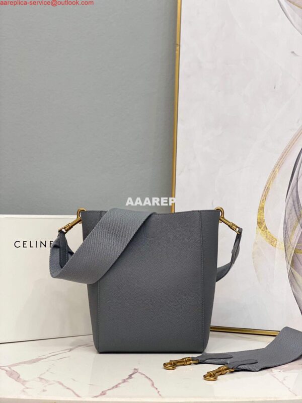 Replica Celine 178303 Sangle Small Bucket Bag in Soft Grained Calfskin Gray 3