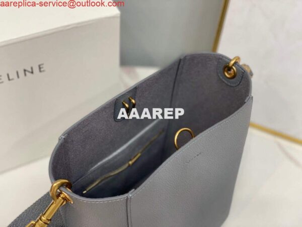 Replica Celine 178303 Sangle Small Bucket Bag in Soft Grained Calfskin Gray 8