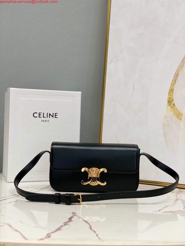 Replica Celine 194143 Triomphe Shoulder Bag in Natural Calfskin Black