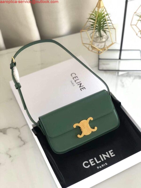 Replica Celine 194143 Triomphe Shoulder Bag in Natural Calfskin Green