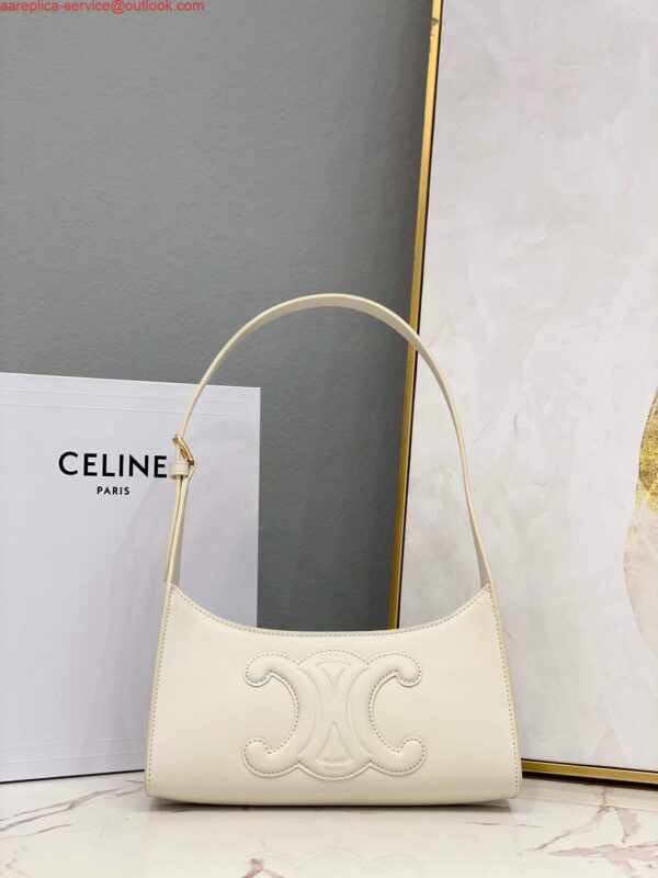 Replica Celine 198153 Shoulder Bag Cuir Triomphe in Smooth Calfskin White 3