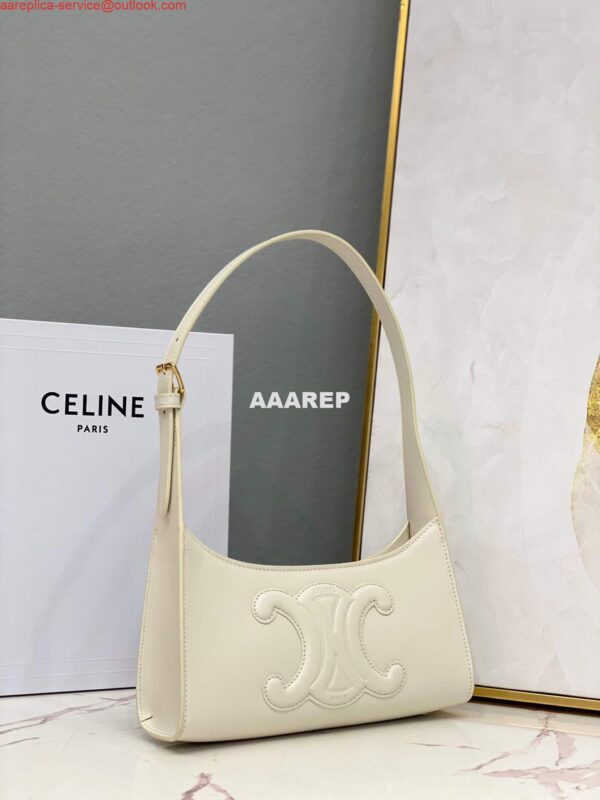 Replica Celine 198153 Shoulder Bag Cuir Triomphe in Smooth Calfskin White 4