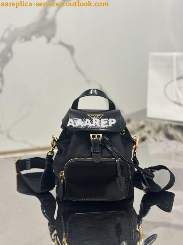 Replica Prada Small Re-Nylon and brushed leather backpack 1BZ075 3