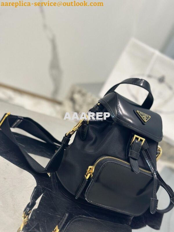 Replica Prada Small Re-Nylon and brushed leather backpack 1BZ075 7