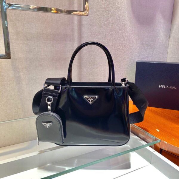 Replica Prada Brushed leather handbag 1BA320 Black 3