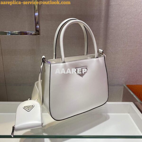 Replica Prada Brushed leather handbag 1BA320 White 5