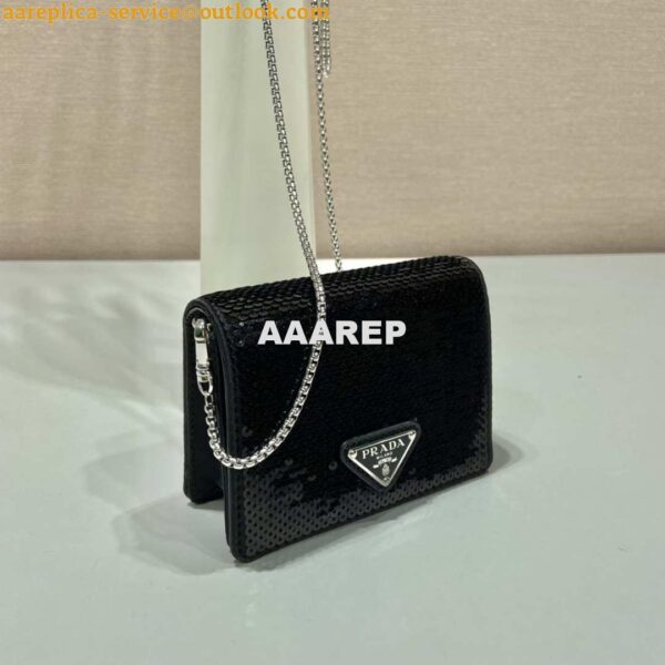 Replica Prada Cardholder with shoulder strap and sequins 1MR024 Black 3