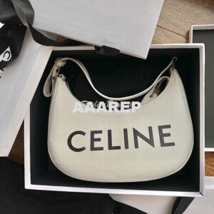 Replica Celine Ava Bag in Smooth Calfskin with Logo Print 193953 White