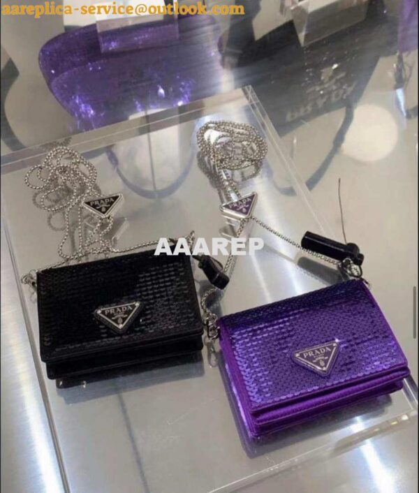 Replica Prada Cardholder with shoulder strap and sequins 1MR024 Purple 11