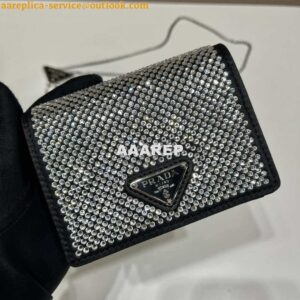 Replica Prada Crystal-studded card holder with shoulder strap 1MR024 Black Crystal 2