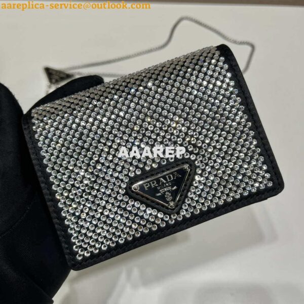 Replica Prada Crystal-studded card holder with shoulder strap 1MR024 Black Crystal 4