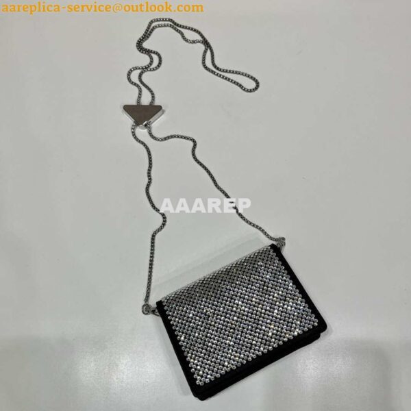 Replica Prada Crystal-studded card holder with shoulder strap 1MR024 Black Crystal 6