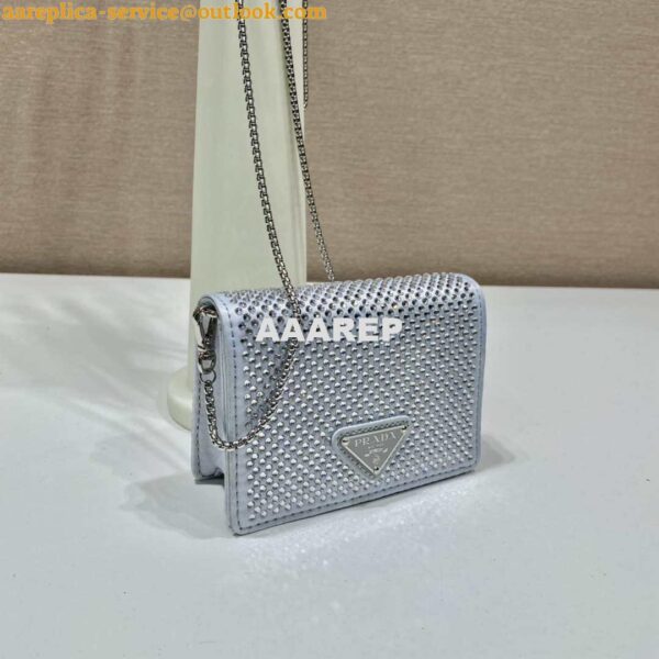 Replica Prada Crystal-studded card holder with shoulder strap 1MR024 White Crystal 3