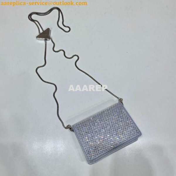 Replica Prada Crystal-studded card holder with shoulder strap 1MR024 White Crystal 7