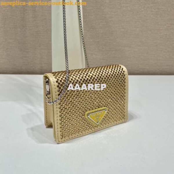 Replica Prada Crystal-studded card holder with shoulder strap 1MR024 Yellow Crystal 3