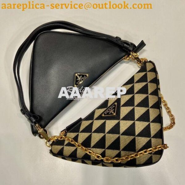 Replica Prada Symbole leather and fabric mini bag 1BC176 Black Beige 7