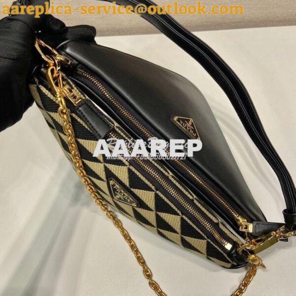 Replica Prada Symbole leather and fabric mini bag 1BC176 Black Beige 11