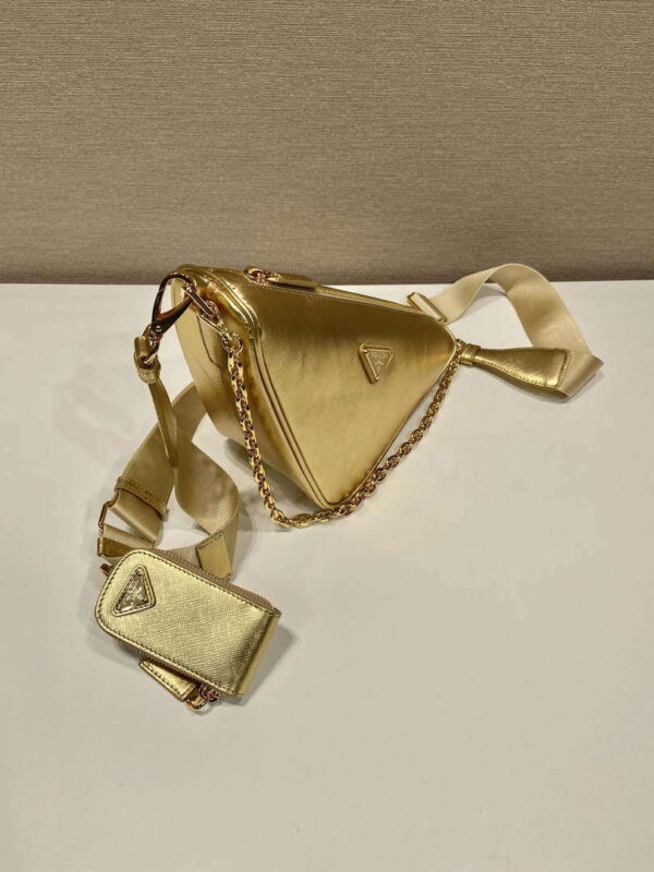 Replica Prada Leather Prada Triangle shoulder bag 1BH190 Gold 3