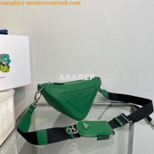 Replica Prada Leather Prada Triangle shoulder bag 1BH190 Green