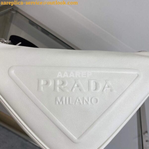 Replica Prada Leather Prada Triangle shoulder bag 1BH190 White 5