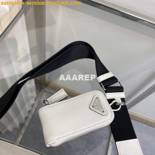 Replica Prada Leather Prada Triangle shoulder bag 1BH190 White 9