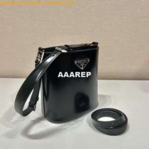 Replica Prada Mini brushed-leather bucket bag 1BE059 Black 2