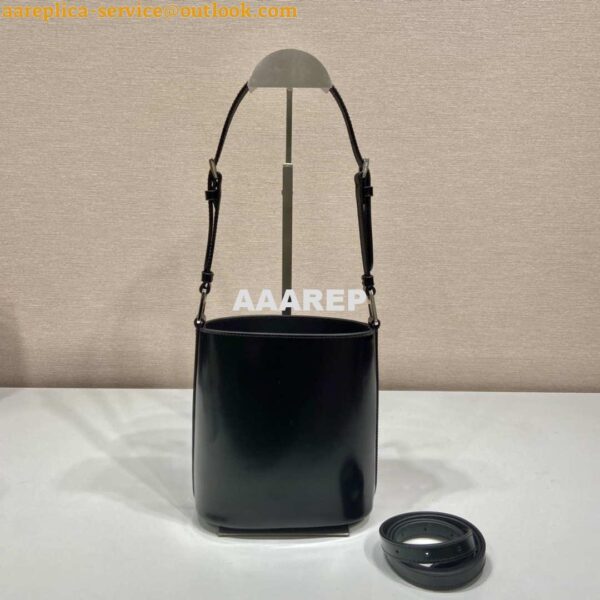 Replica Prada Mini brushed-leather bucket bag 1BE059 Black 6