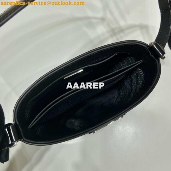 Replica Prada Mini brushed-leather bucket bag 1BE059 Black 9