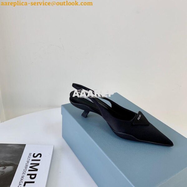 Replica Prada Nylon Gabardine Slingback Pumps 1I588M Black 4