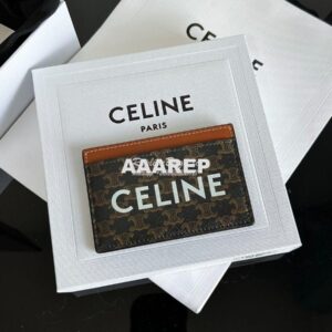 Replica CELINE CARD HOLDER IN TRIOMPHE CANVAS WITH CELINE PRINT TAN