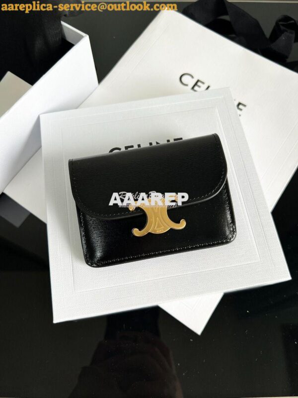 Replica CELINE CARD HOLDER WITH FLAP TRIOMPHE IN SHINY CALFSKIN BLACK 3