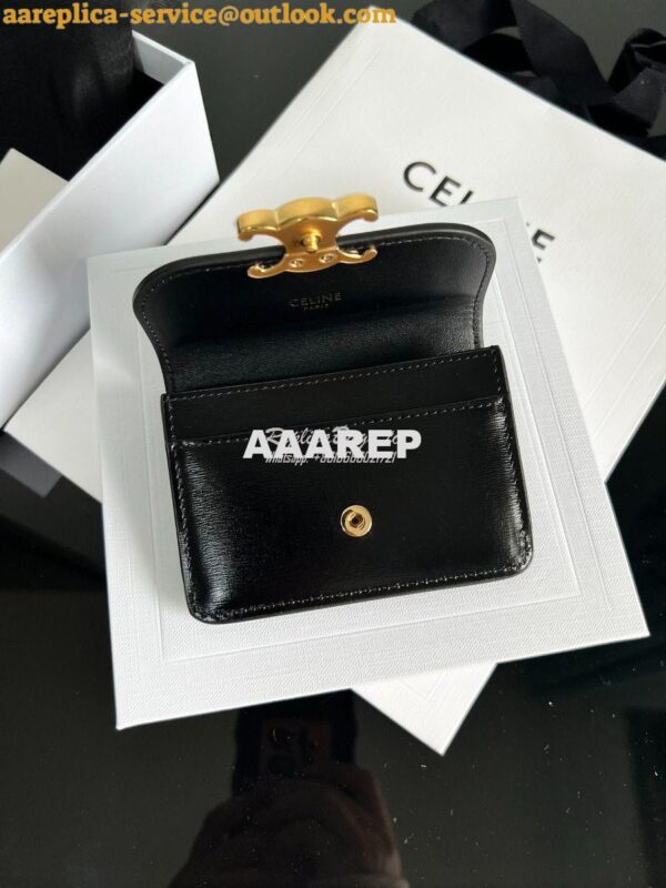 Replica CELINE CARD HOLDER WITH FLAP TRIOMPHE IN SHINY CALFSKIN BLACK 5