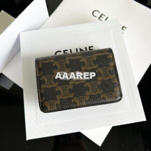 Replica CELINE CARD HOLDER WITH FLAP TRIOMPHE IN TRIOMPHE CANVAS TAN 2